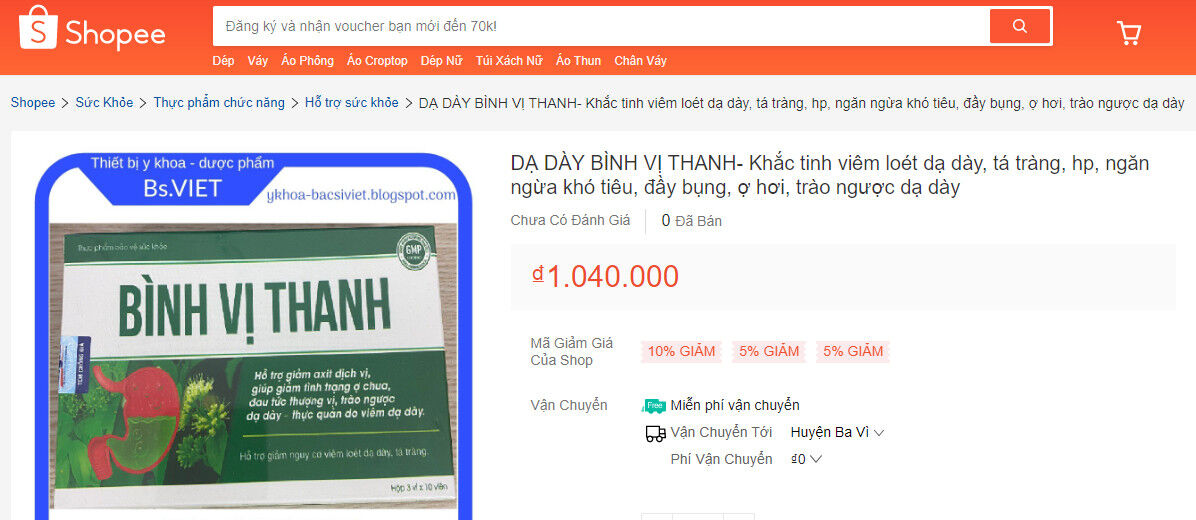 Dạ dày Bình Vị Thanh tự ý quảng cáo sai công dụng?