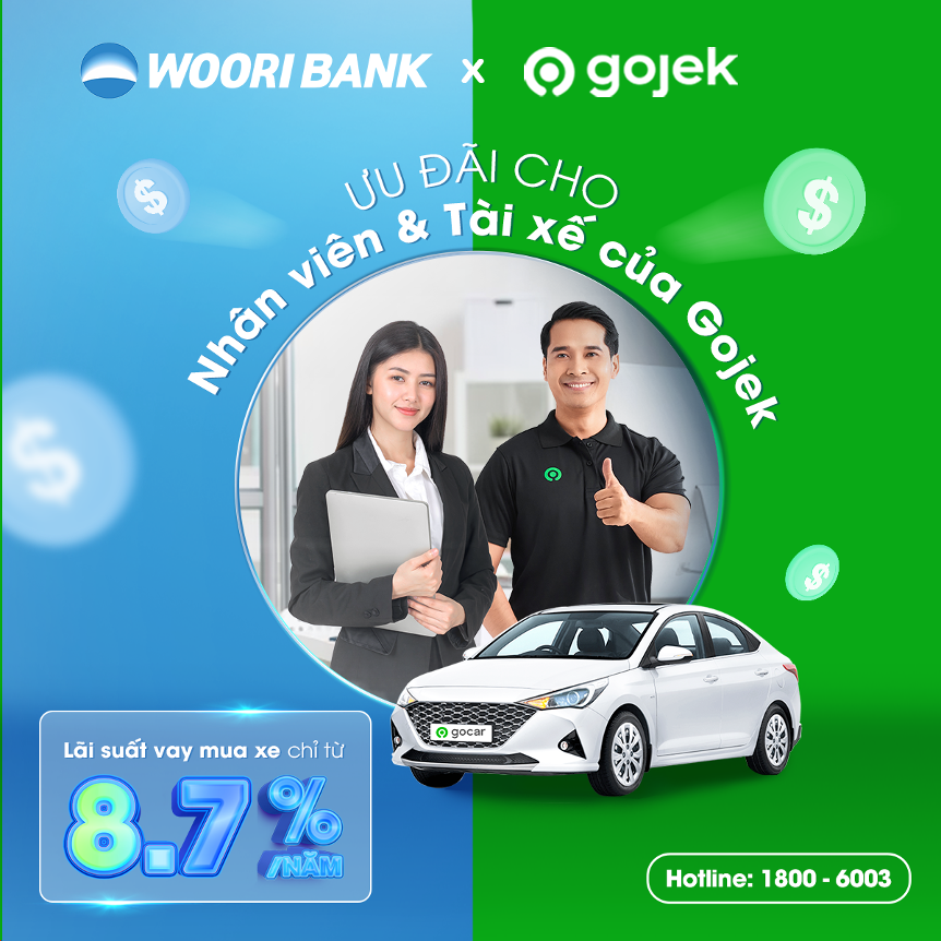 Woori Bank hợp tác cùng Gojek mang đến ưu đãi lãi xuất khi vay mua ô tô