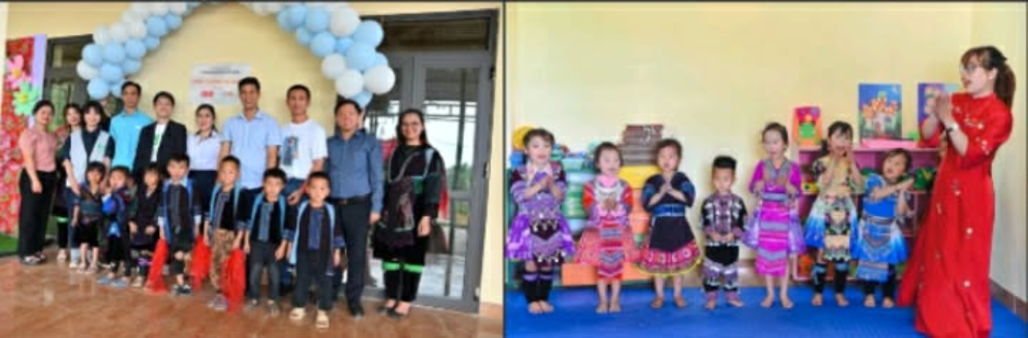 Niềm vui của cô trò tại điểm trường Tả Lèng 1 - Trường Mầm non Pa Cheo, tỉnh Lào Cai vào ngày khánh thành vừa qua