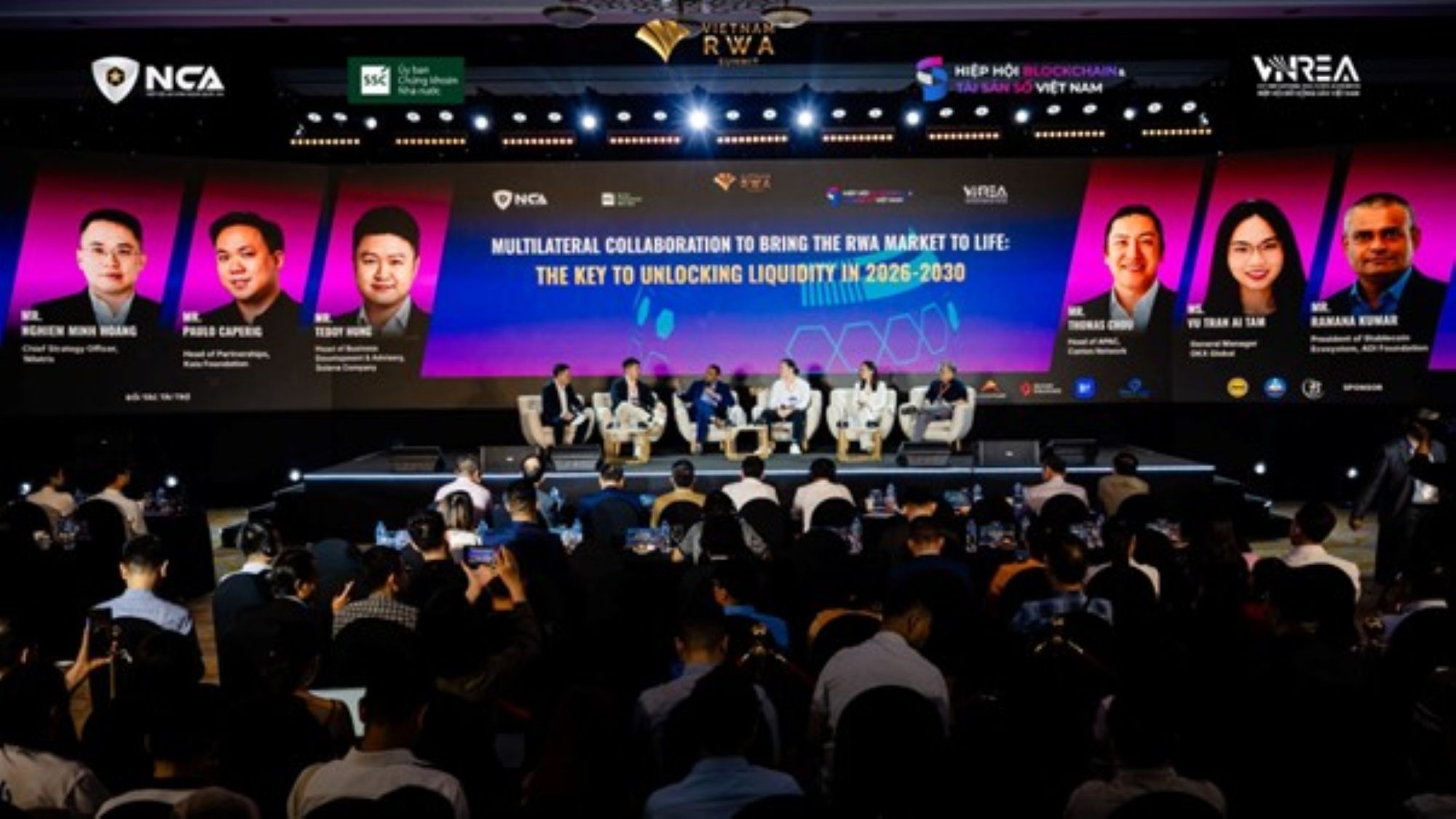 Đại diện các tổ chức blockchain và tài chính quốc tế tại phiên “Hợp tác đa phương hiện thực hóa thị trường RWA: Chìa khóa đột phá thanh khoản giai đoạn 2026 - 2030”.