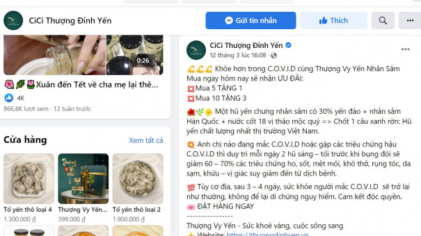 CiCi Thượng Đỉnh Yến có quảng cáo quá đà sản phẩm yến chưng?