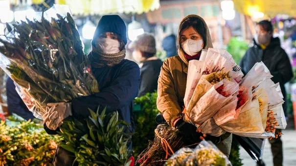Chợ hoa lớn nhất ở Hà Nội họp xuyên đêm trong giá lạnh dưới 10 độ C