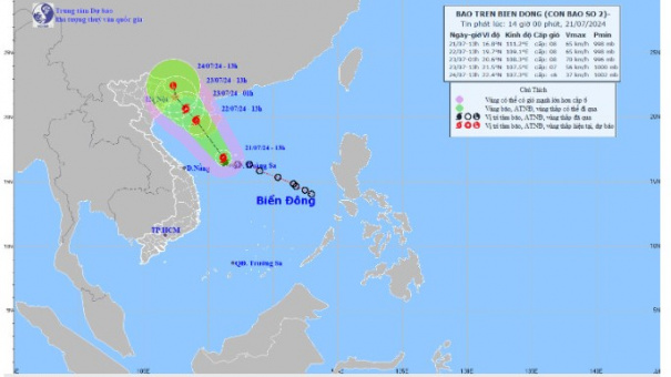 Bão số 2 hướng vào đất liền gây mưa lớn