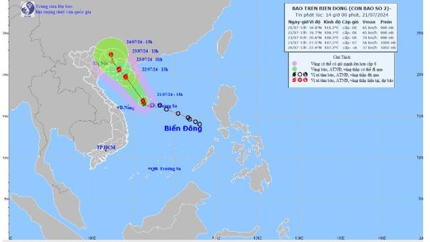 Bão số 2 hướng vào đất liền gây mưa lớn